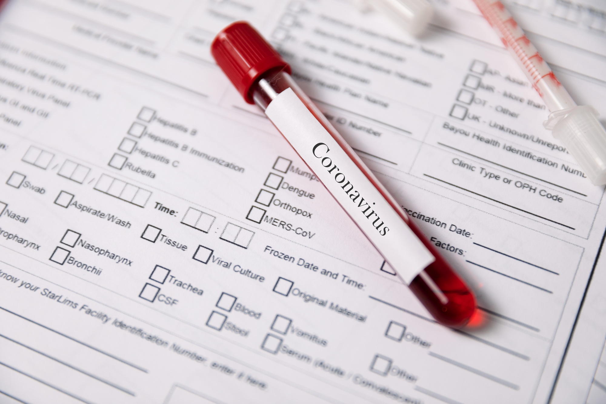 Medical report with tubes of blood